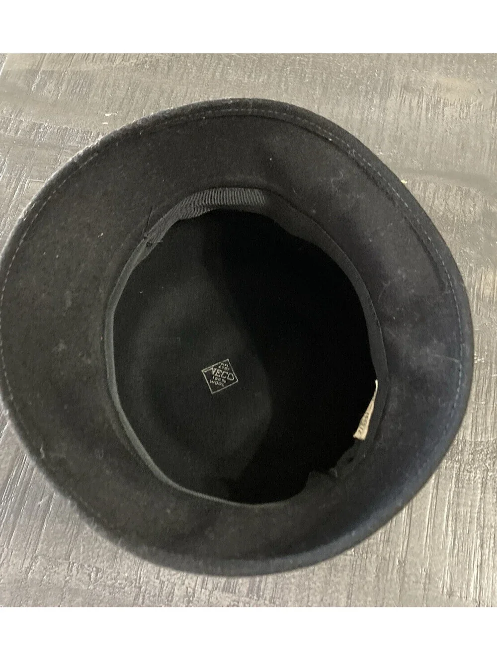 Vintage Womens Black Wool Bowler Derby Hat Bow Union Made Large Mid Century Neco